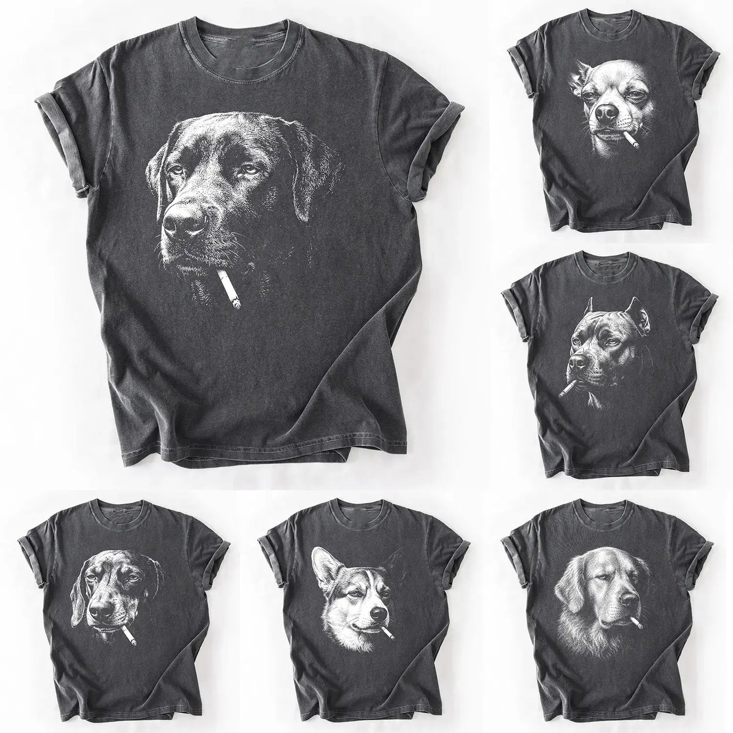 Funny Vintage Smoking Dog Featuring Multiple Popular Breeds Cool Canine Graphic Pet Lover Gift T-Shirt / Sweatshirt / Hoodie