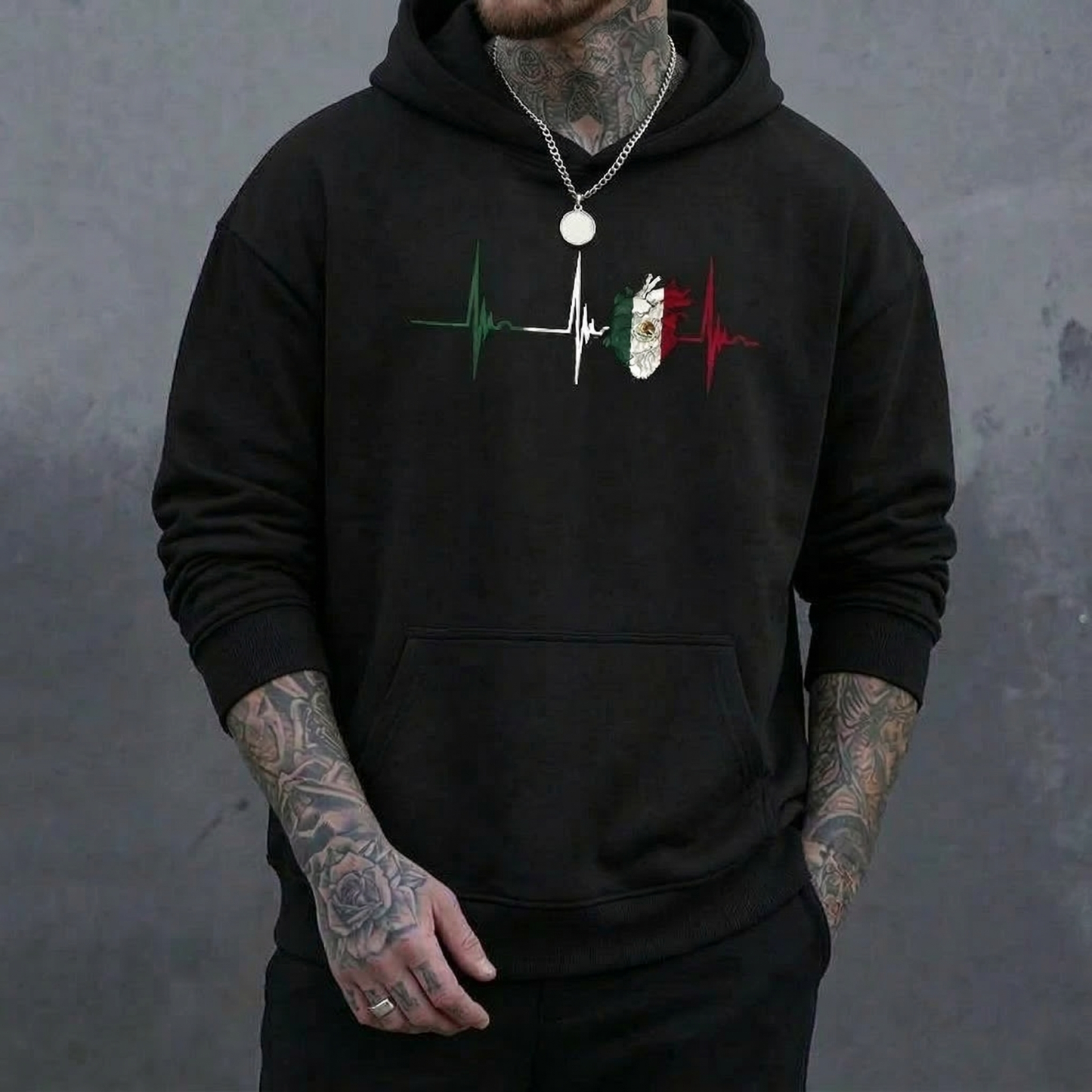 Men's Regular Fit Heartbeat & Mexico Flag Print T-Shirt / Sweatshirt / Hoodie