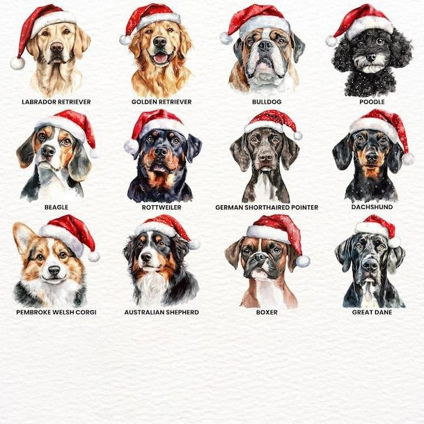 60 Watercolor Dog Breeds in Festive Santa Hat T-Shirt / Sweatshirt / Hoodie