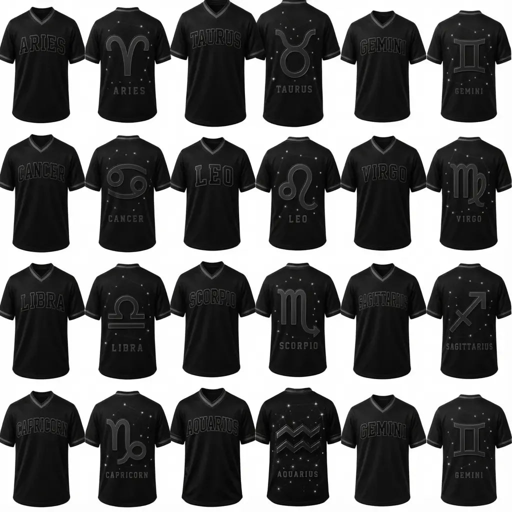 Black Zodiac Star Sign Constellation Astrology V Neck Casual Sport Jersey
