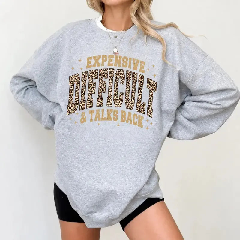 Expensive Difficult And Talks Back Leopard Print Lettering Gold Star Graphic T-Shirt / Sweatshirt / Hoodie