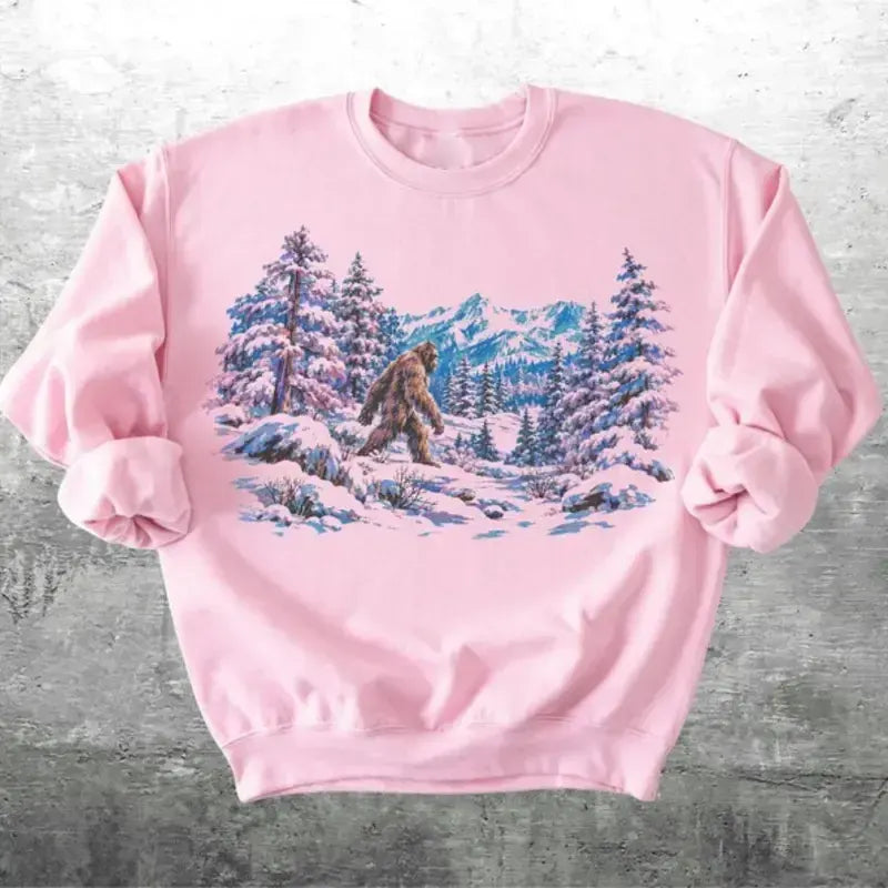 Vintage Sasquatch Snowy Forest Bigfoot Mountain Winter Cryptid Outdoorsy Gift T-Shirt / Sweatshirt / Hoodie