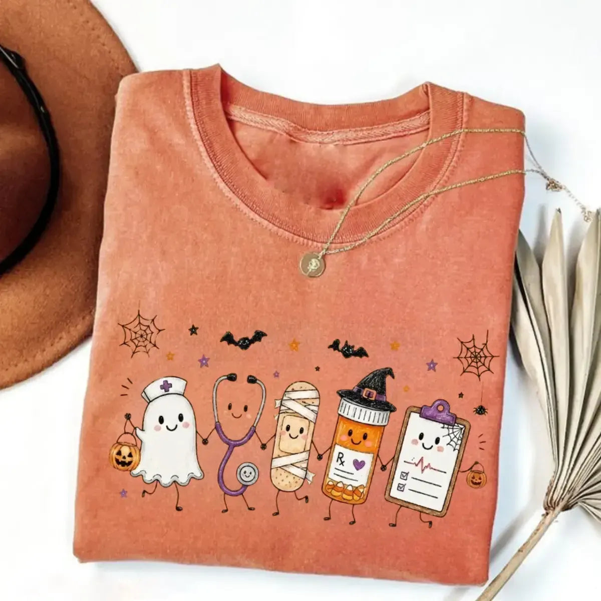 Halloween Nurse Doodle Ghost Stethoscope Mummy Pill Bottle Medical T-Shirt / Sweatshirt / Hoodie