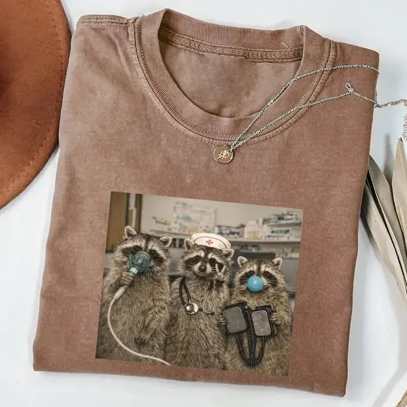 Funny Nurse Raccoon Emergency Department Registered Nursing School Healthcare Worker Gift T-Shirt / Sweatshirt / Hoodie