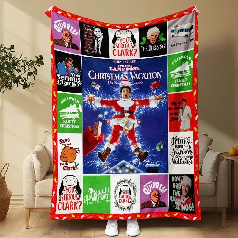 Christmas Vacation Movie Theme Funny Holiday Quotes Pattern Gift Flannel Blanket