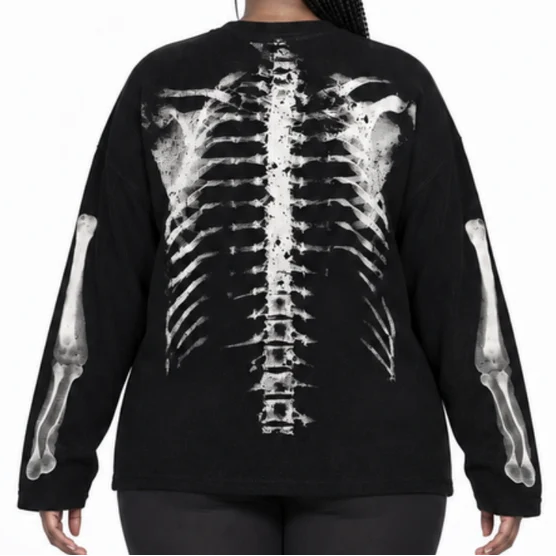 Skeleton Ribcage X-Ray Graphic Long-Sleeve Top