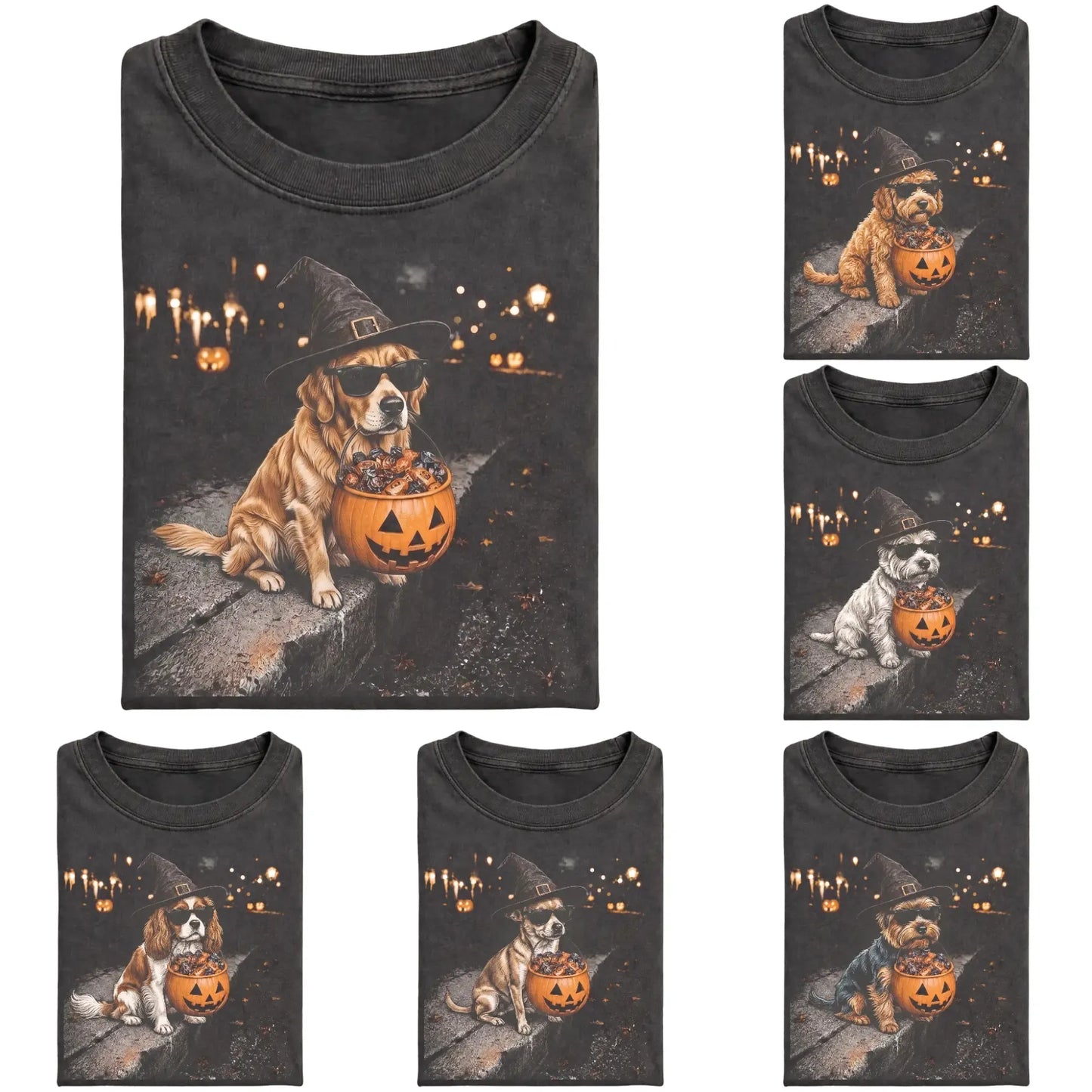 Retro Halloween 50+ Dog Breeds Cute Trick or Treat Pumpkin Graphic T-Shirt / Sweatshirt / Hoodie