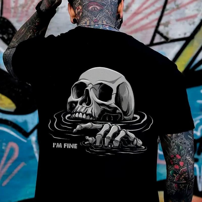 I'M FINE Drowning Skull Black Print  T-Shirt / Sweatshirt / Hoodie