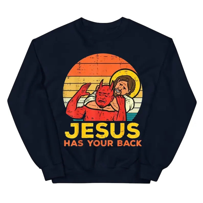 Jesus Has Your Back Retro Christian Faith Humor Graphic T-Shirt / Sweatshirt / Hoodie