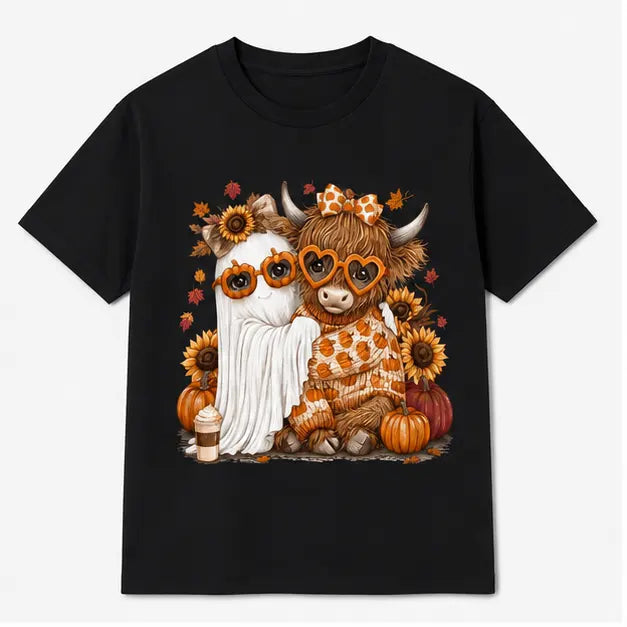 Fall Highland Cow Ghosts Pumpkin Halloween T-Shirt / Sweatshirt / Hoodie