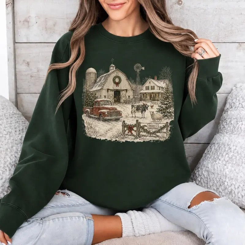 Vintage Christmas Farmhouse Snowy Barn T-Shirt / Sweatshirt / Hoodie