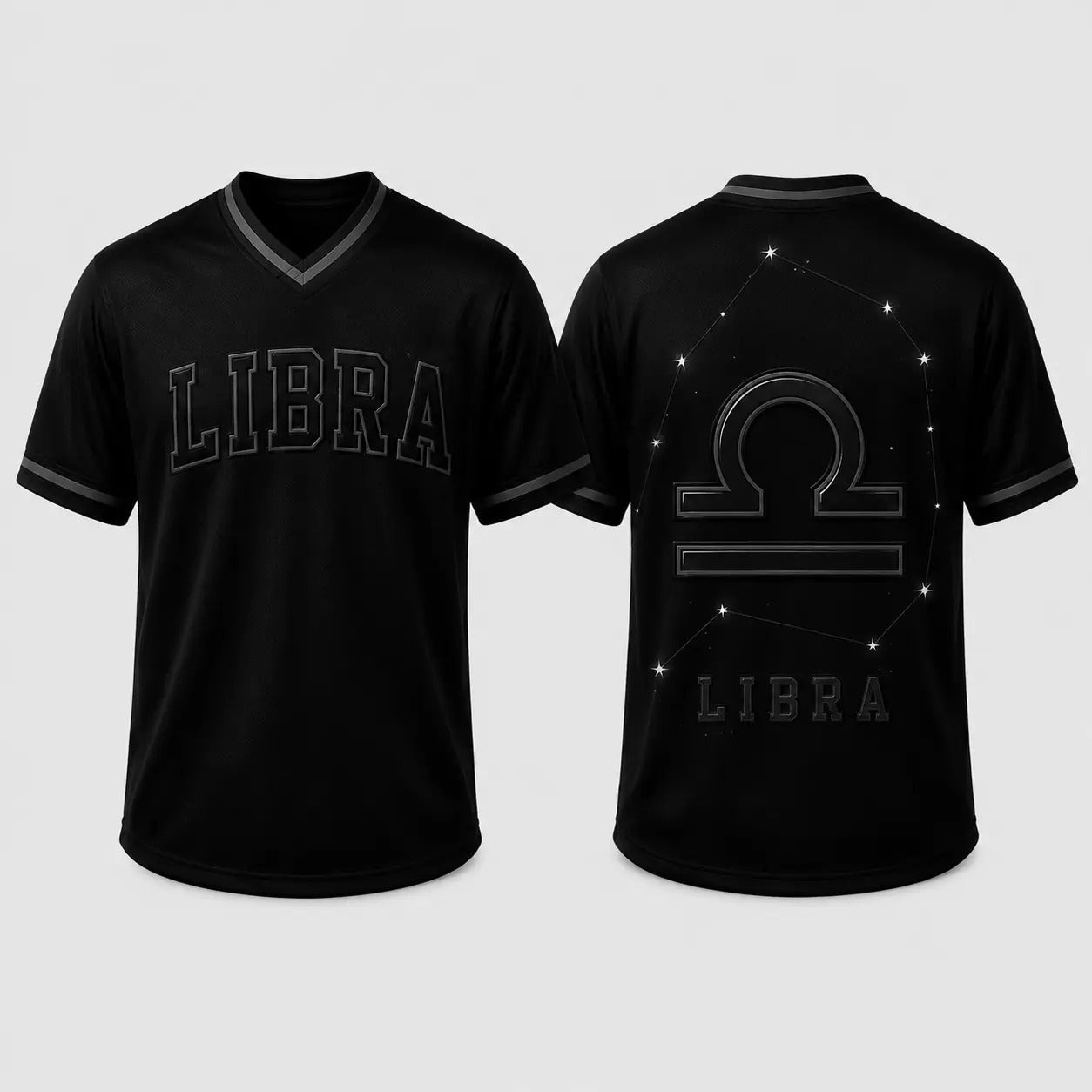 Black Zodiac Star Sign Constellation Astrology V Neck Casual Sport Jersey