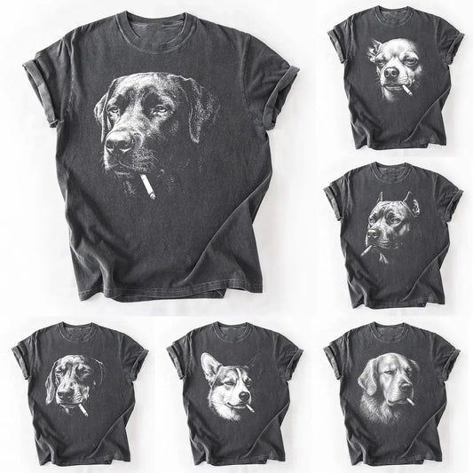 Funny Vintage Smoking Dog Featuring Multiple Popular Breeds Cool Canine Graphic Pet Lover Gift T-Shirt / Sweatshirt / Hoodie