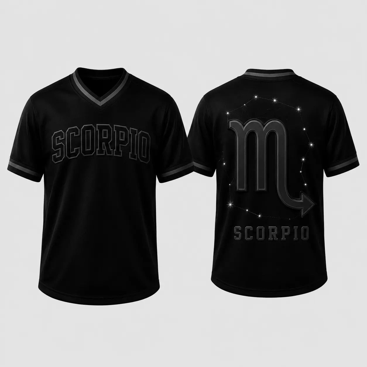 Black Zodiac Star Sign Constellation Astrology V Neck Casual Sport Jersey