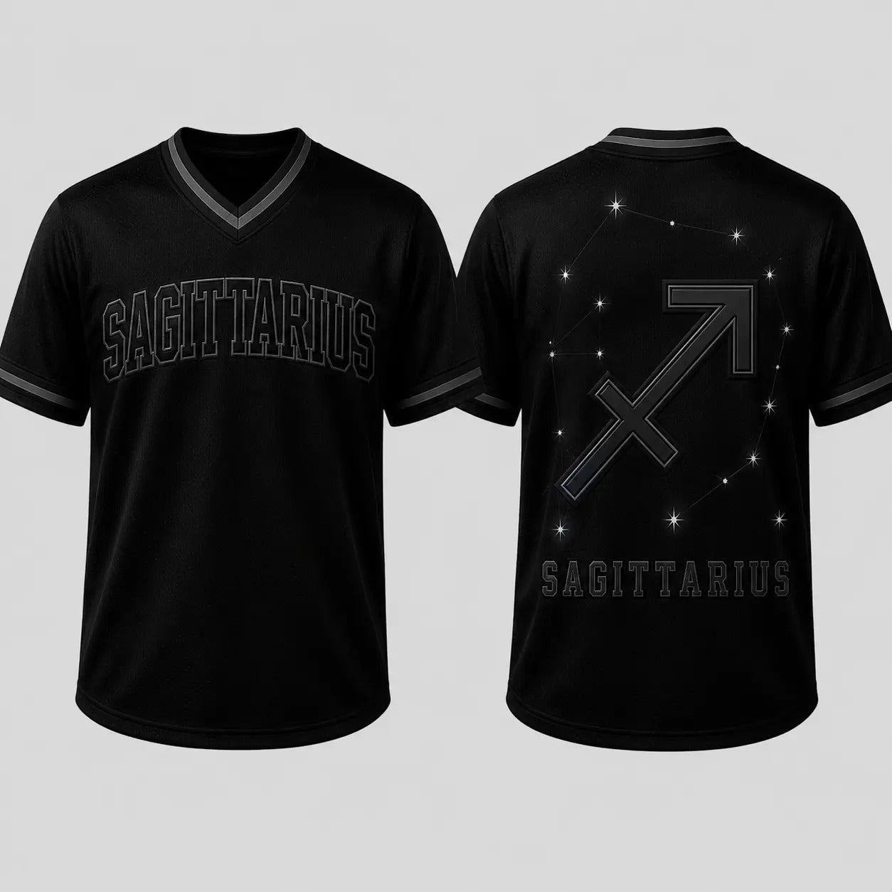 Black Zodiac Star Sign Constellation Astrology V Neck Casual Sport Jersey