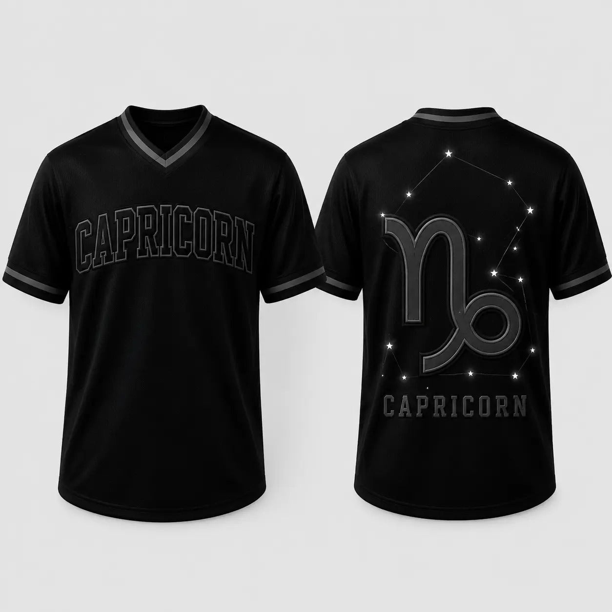 Black Zodiac Star Sign Constellation Astrology V Neck Casual Sport Jersey