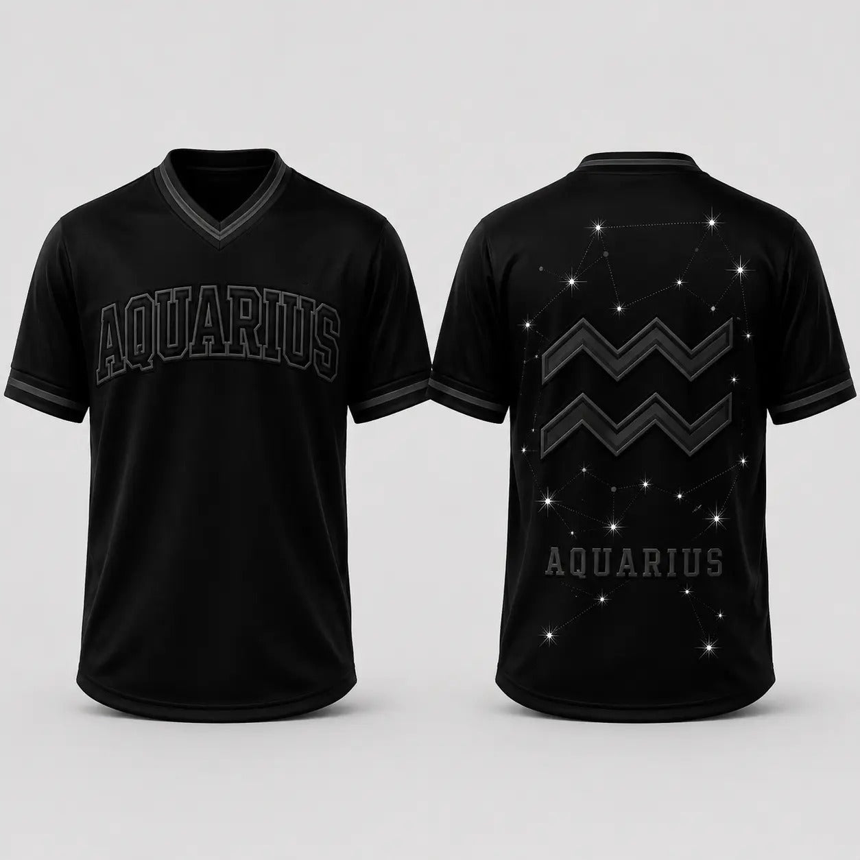 Black Zodiac Star Sign Constellation Astrology V Neck Casual Sport Jersey