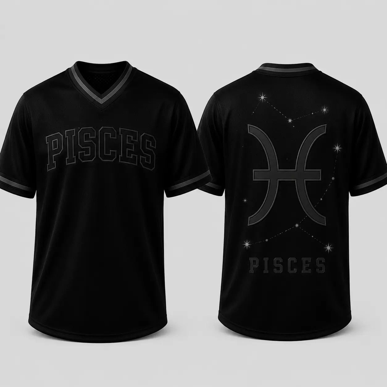 Black Zodiac Star Sign Constellation Astrology V Neck Casual Sport Jersey