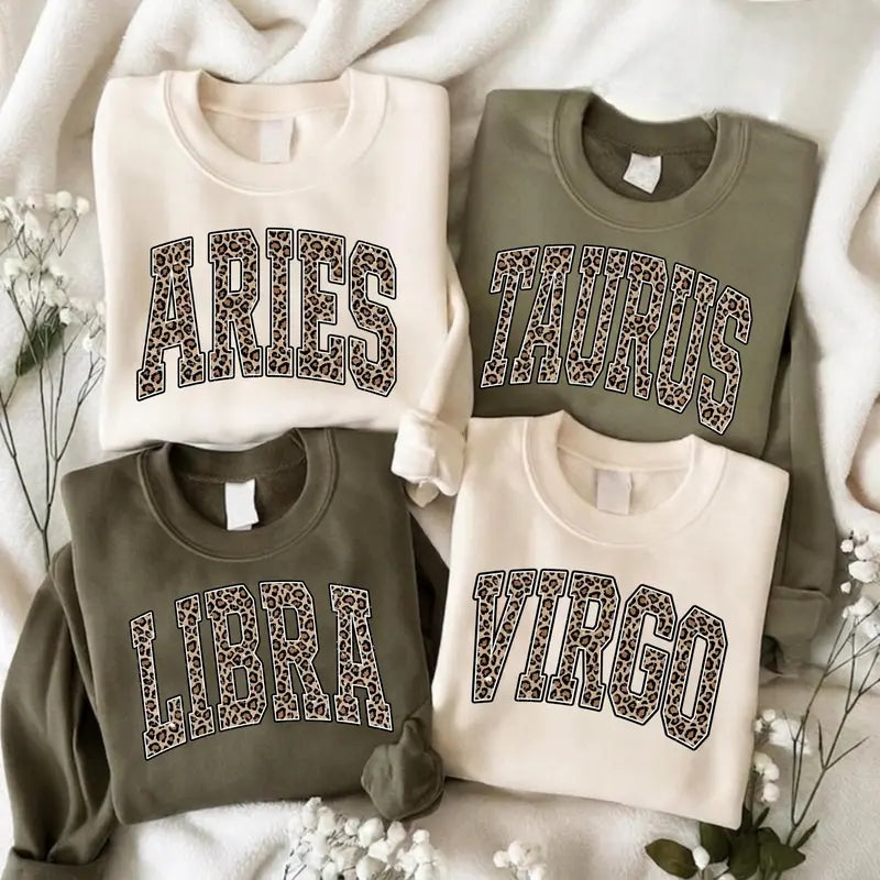 12 Zodiac Signs Leopard Print Astrology Christmas T-Shirt / Sweatshirt / Hoodie