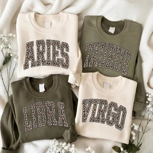 12 Zodiac Signs Leopard Print Astrology Christmas T-Shirt / Sweatshirt / Hoodie