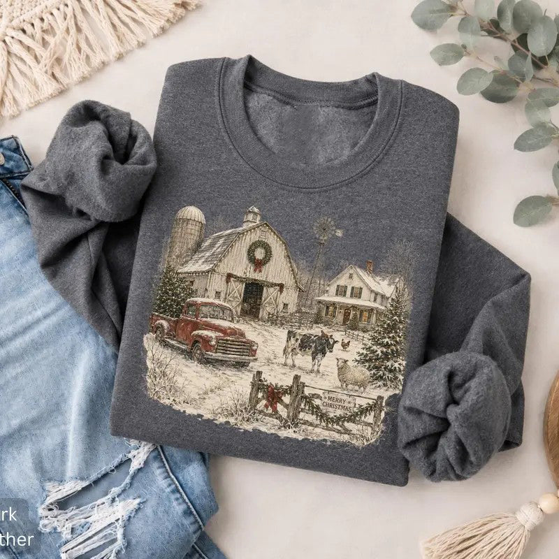 Vintage Christmas Farmhouse Snowy Barn T-Shirt / Sweatshirt / Hoodie