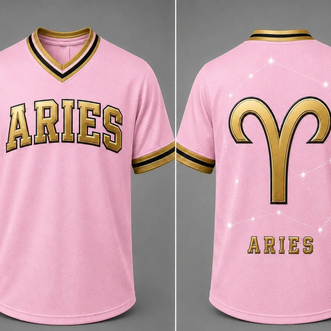 Zodiac Signs Front & Back Pink Gold Astrology Design Breathable Athletic Jersey