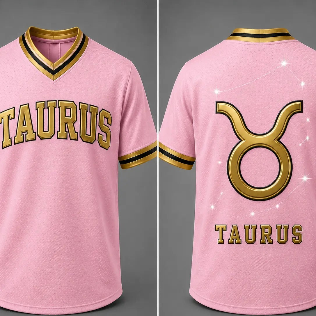 Zodiac Signs Front & Back Pink Gold Astrology Design Breathable Athletic Jersey