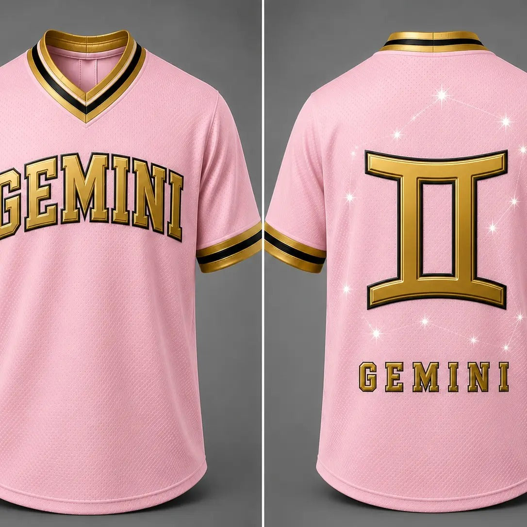 Zodiac Signs Front & Back Pink Gold Astrology Design Breathable Athletic Jersey