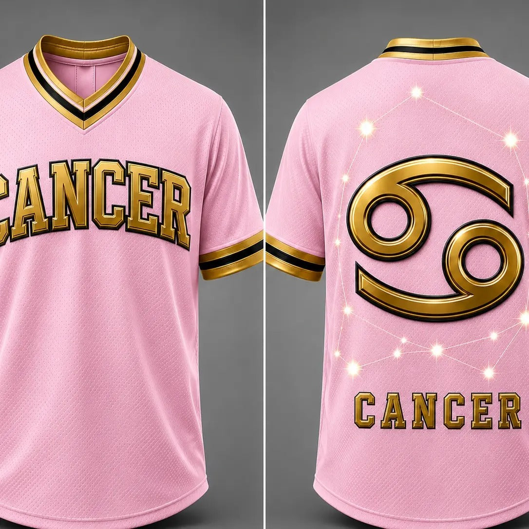 Zodiac Signs Front & Back Pink Gold Astrology Design Breathable Athletic Jersey