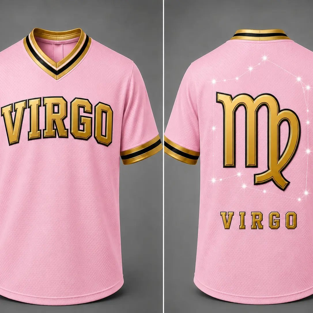 Zodiac Signs Front & Back Pink Gold Astrology Design Breathable Athletic Jersey