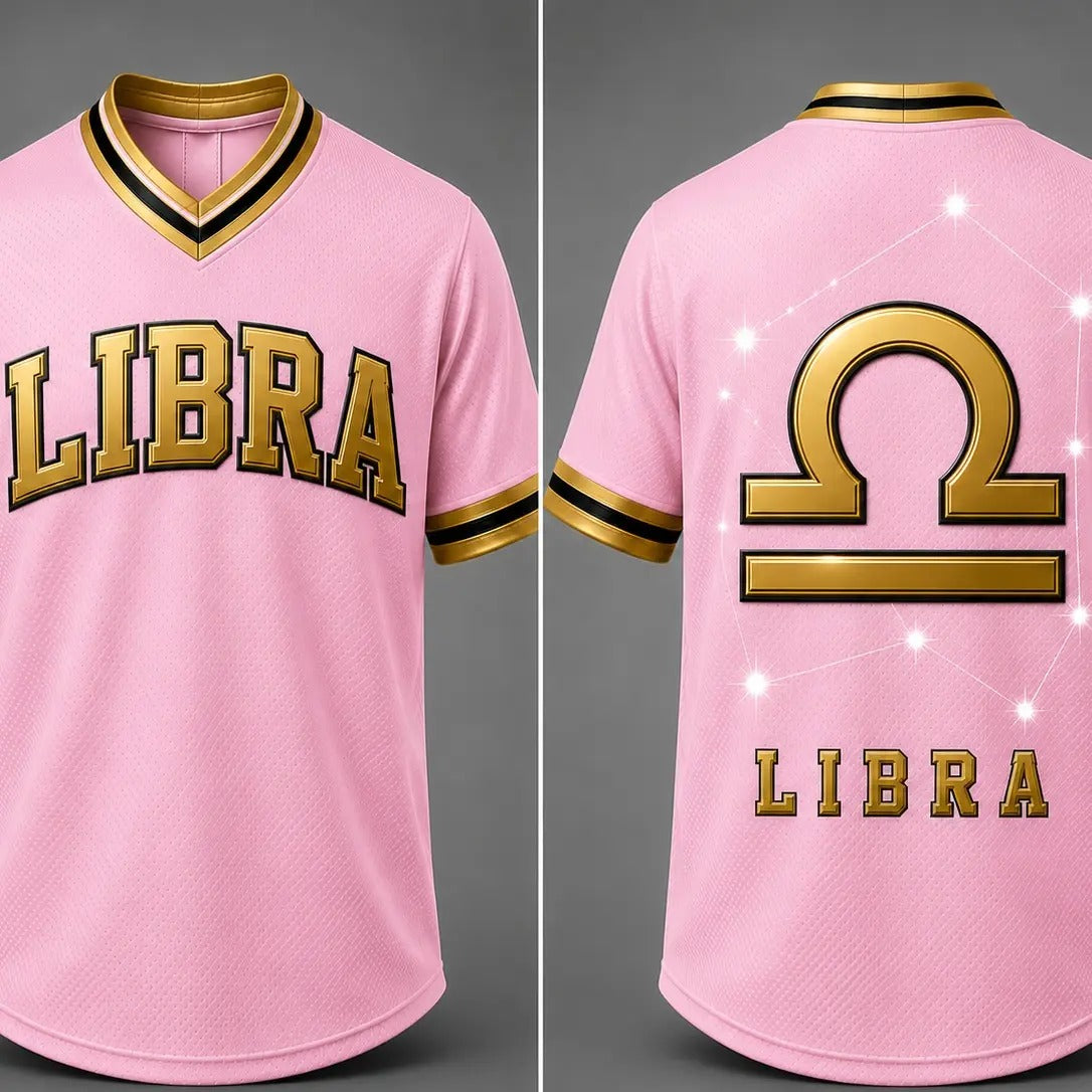 Zodiac Signs Front & Back Pink Gold Astrology Design Breathable Athletic Jersey