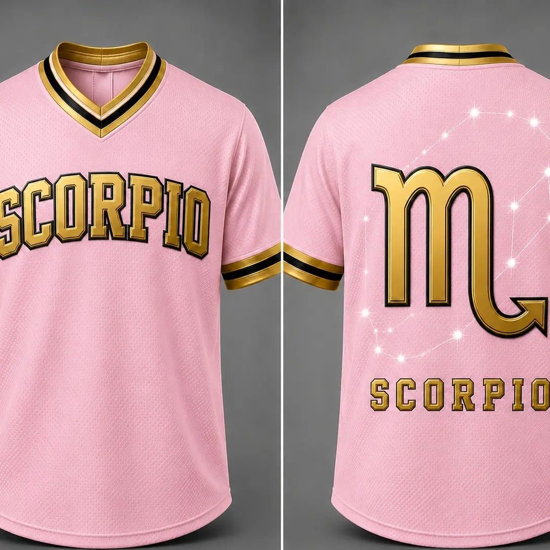 Zodiac Signs Front & Back Pink Gold Astrology Design Breathable Athletic Jersey