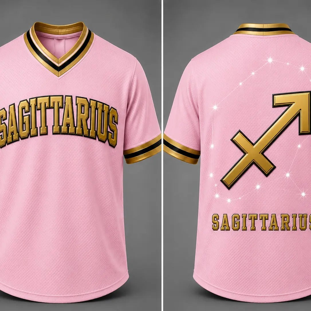 Zodiac Signs Front & Back Pink Gold Astrology Design Breathable Athletic Jersey