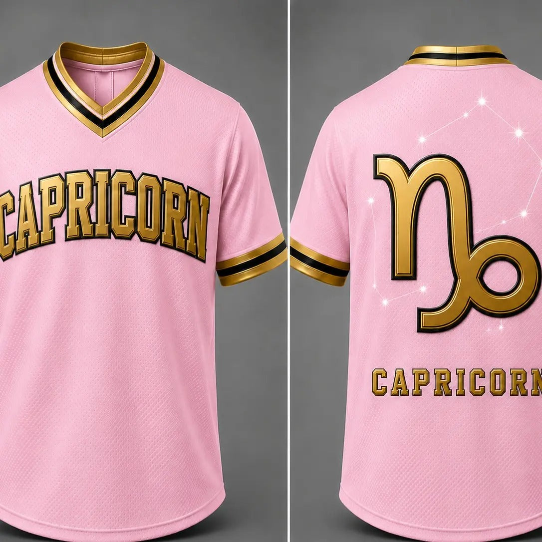 Zodiac Signs Front & Back Pink Gold Astrology Design Breathable Athletic Jersey