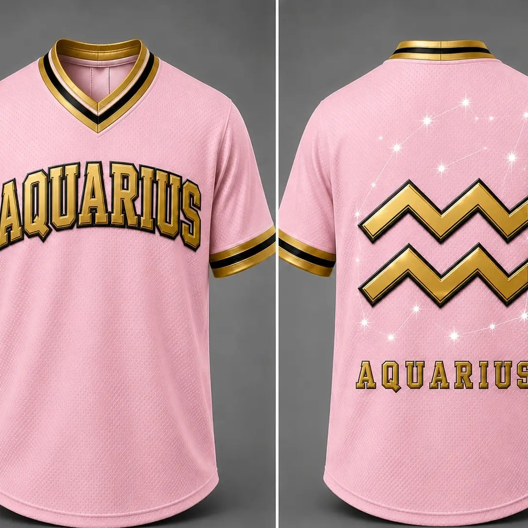 Zodiac Signs Front & Back Pink Gold Astrology Design Breathable Athletic Jersey