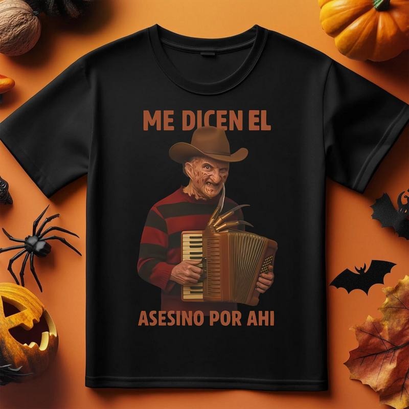 Me Dicen El Asesino Por Ahi Horror Movie Villains Playing Accordion T-Shirt / Sweatshirt / Hoodie