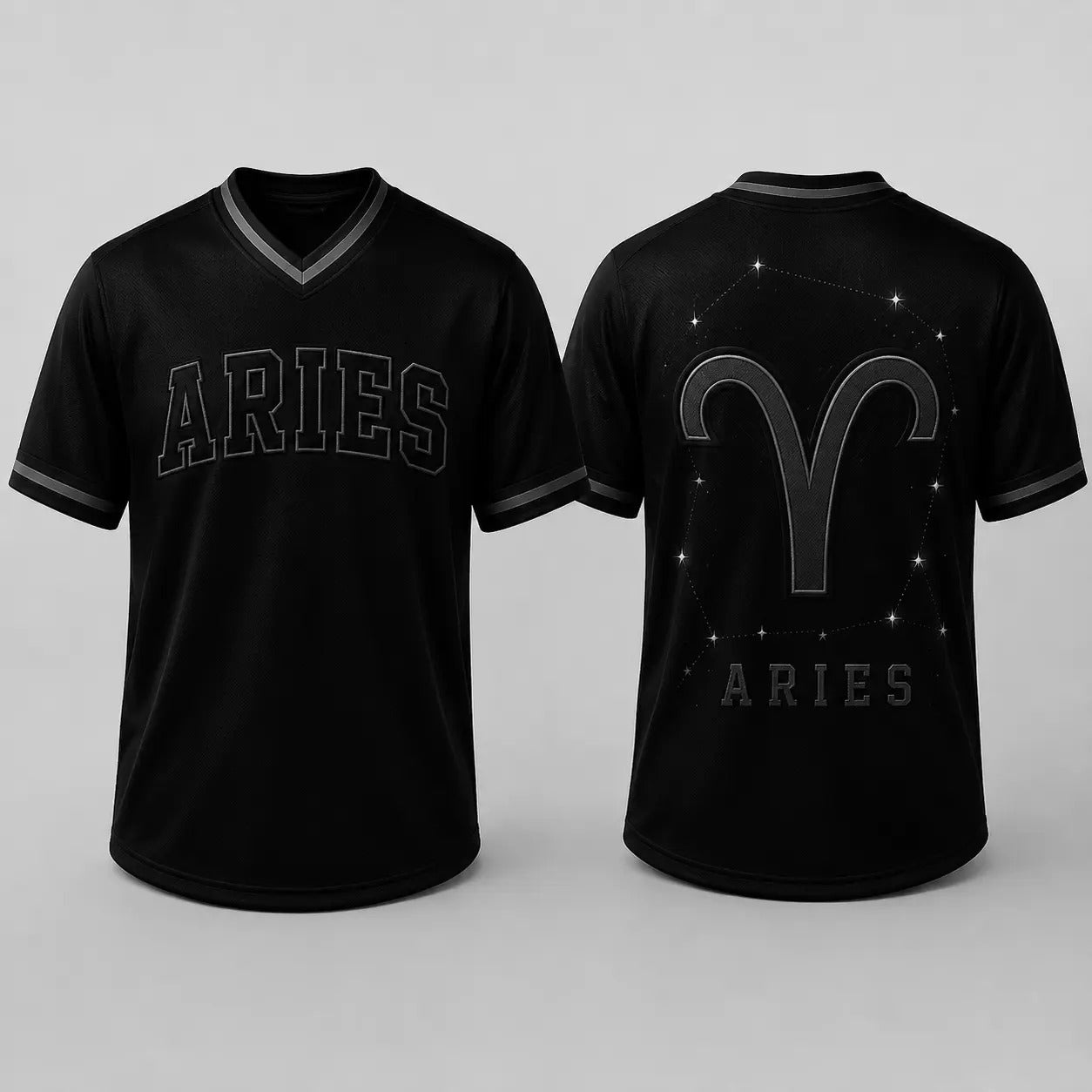 Black Zodiac Star Sign Constellation Astrology V Neck Casual Sport Jersey