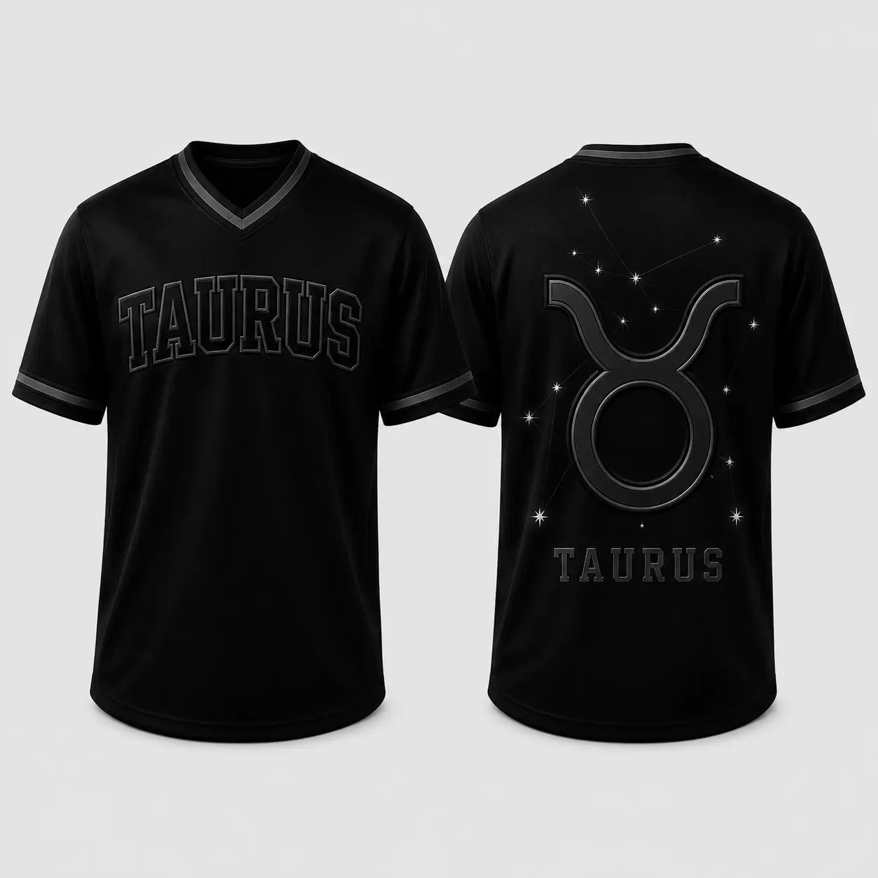 Black Zodiac Star Sign Constellation Astrology V Neck Casual Sport Jersey