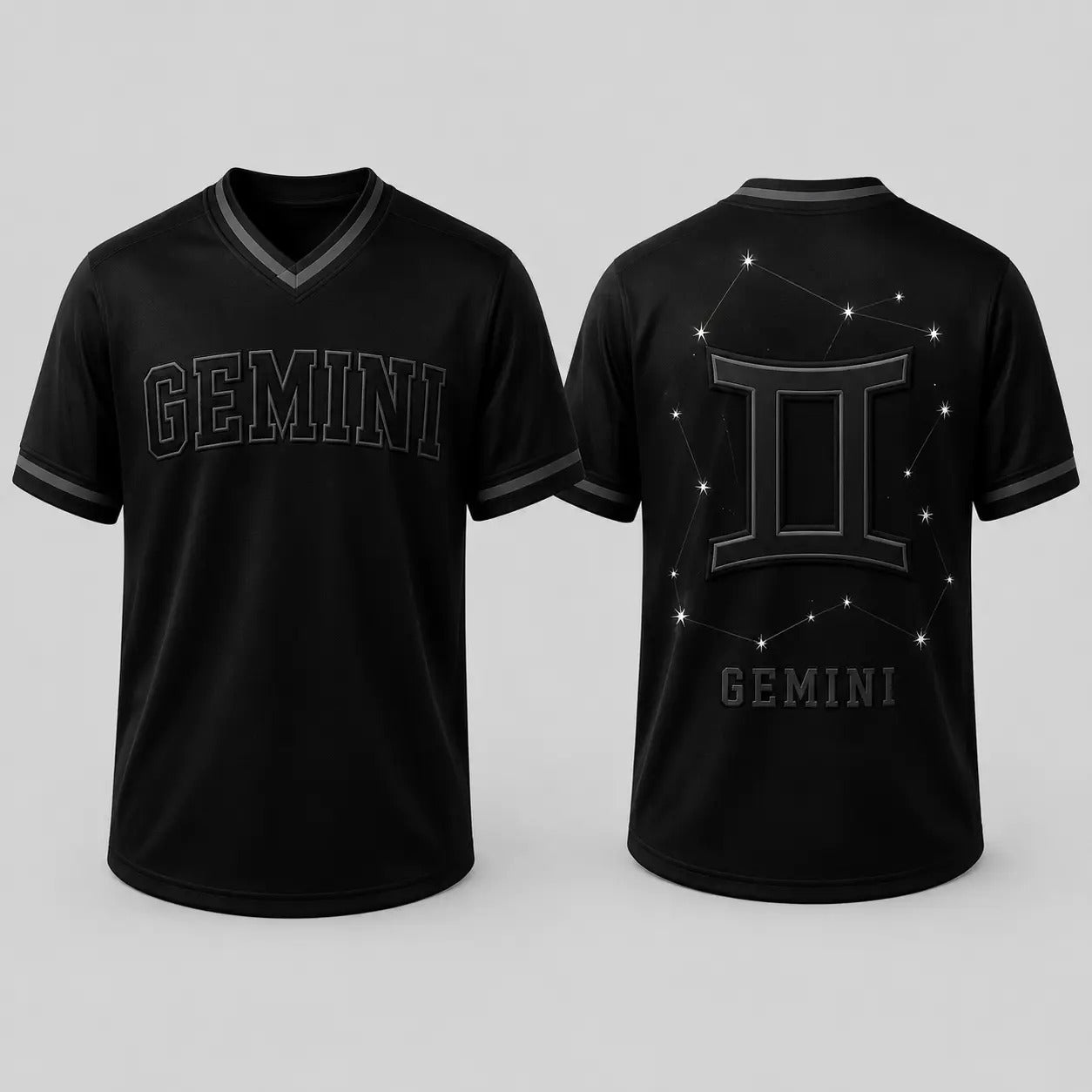 Black Zodiac Star Sign Constellation Astrology V Neck Casual Sport Jersey