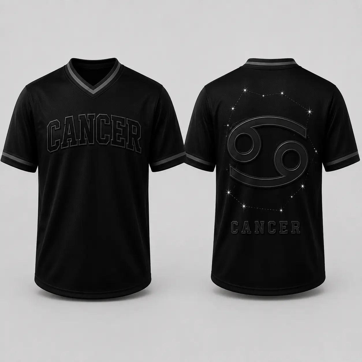 Black Zodiac Star Sign Constellation Astrology V Neck Casual Sport Jersey