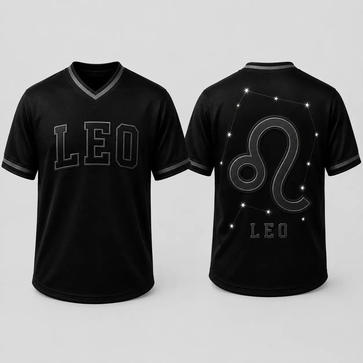 Black Zodiac Star Sign Constellation Astrology V Neck Casual Sport Jersey