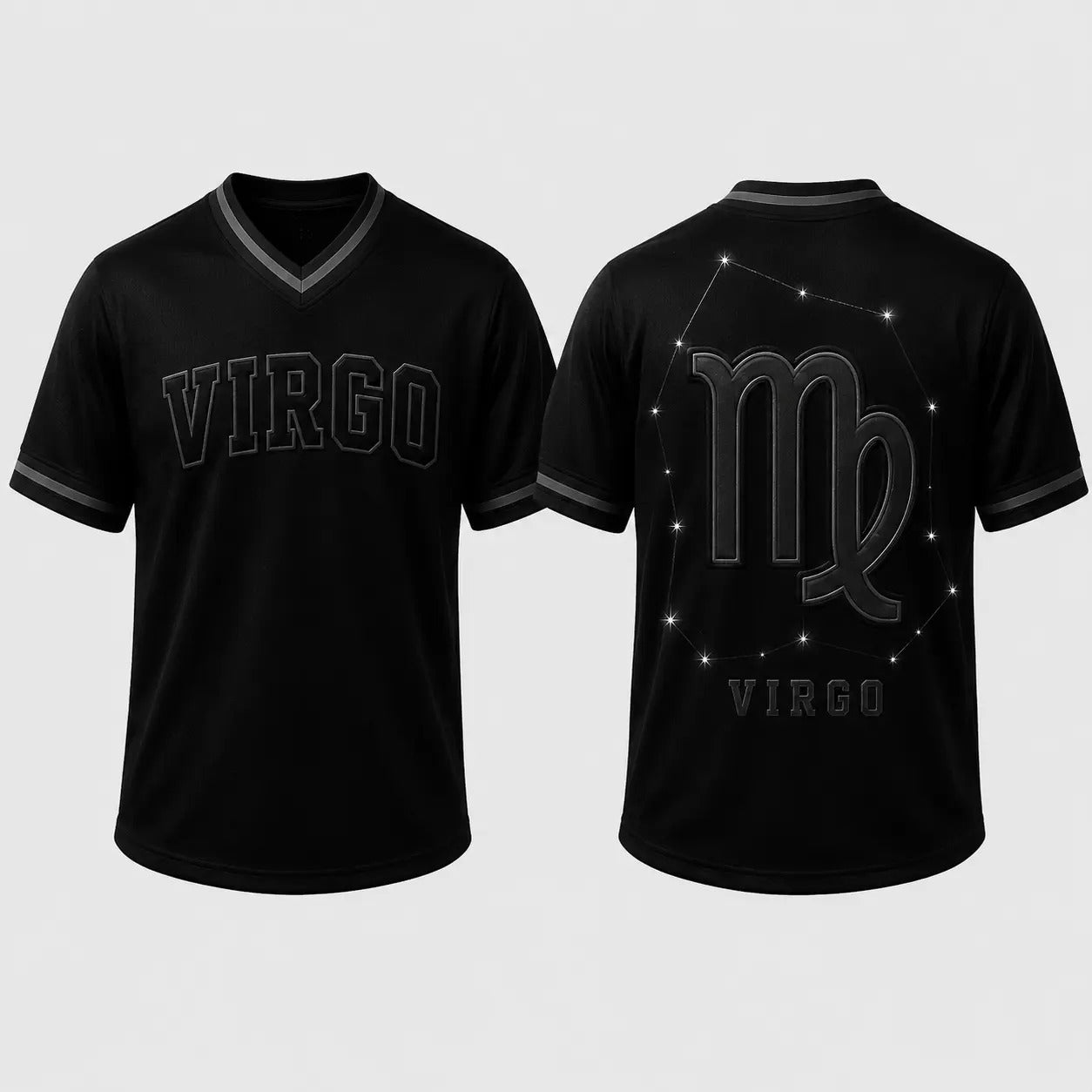 Black Zodiac Star Sign Constellation Astrology V Neck Casual Sport Jersey