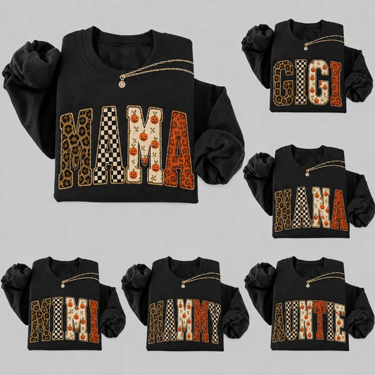 Customize Halloween Family Names Mama Nana Gigi Mimi Pumpkin Leopard Graphic T-Shirt / Sweatshirt / Hoodie