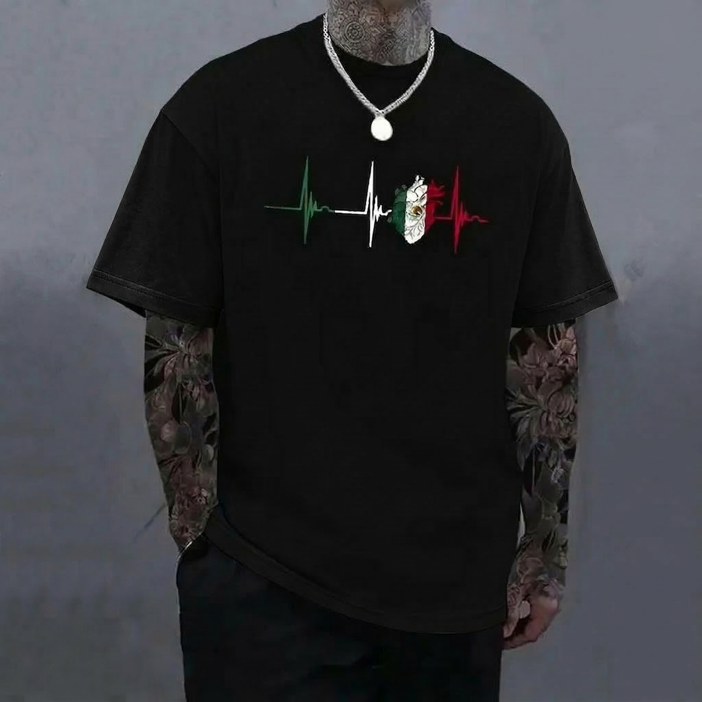 Men's Regular Fit Heartbeat & Mexico Flag Print T-Shirt / Sweatshirt / Hoodie