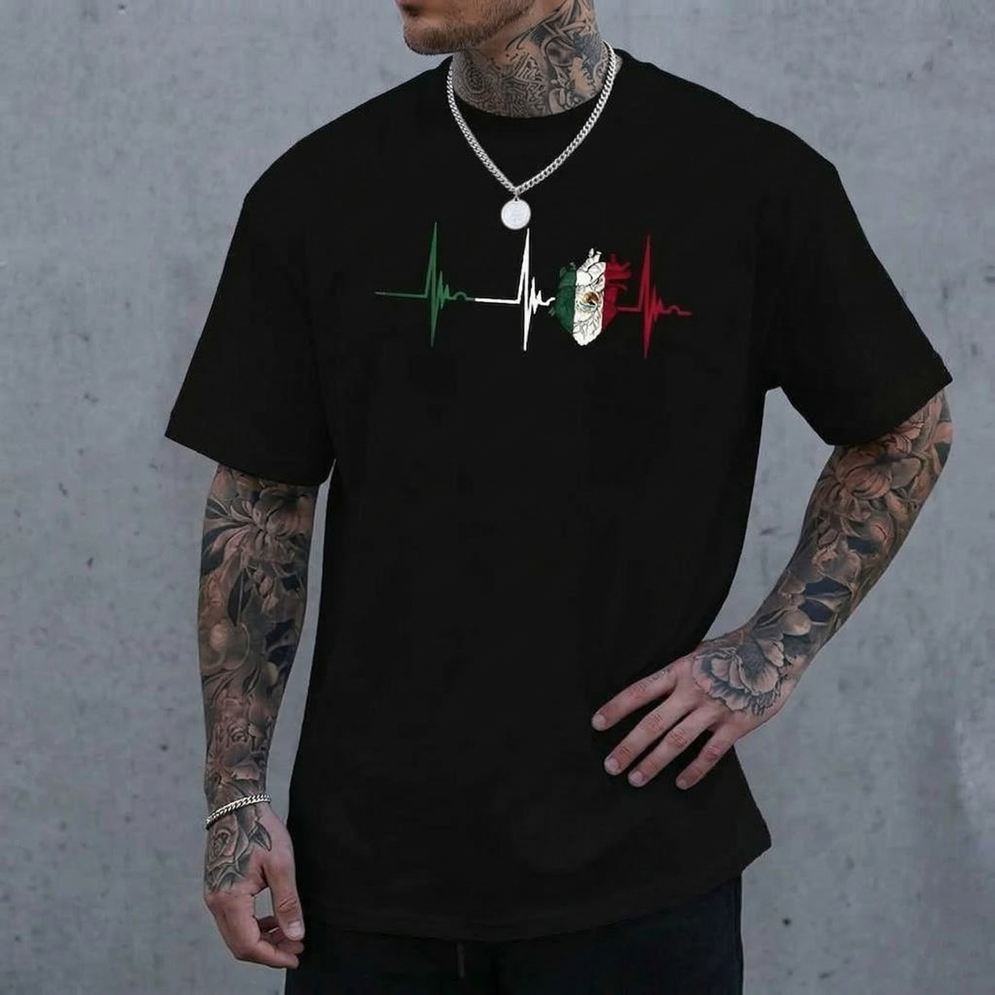 Men's Regular Fit Heartbeat & Mexico Flag Print T-Shirt / Sweatshirt / Hoodie