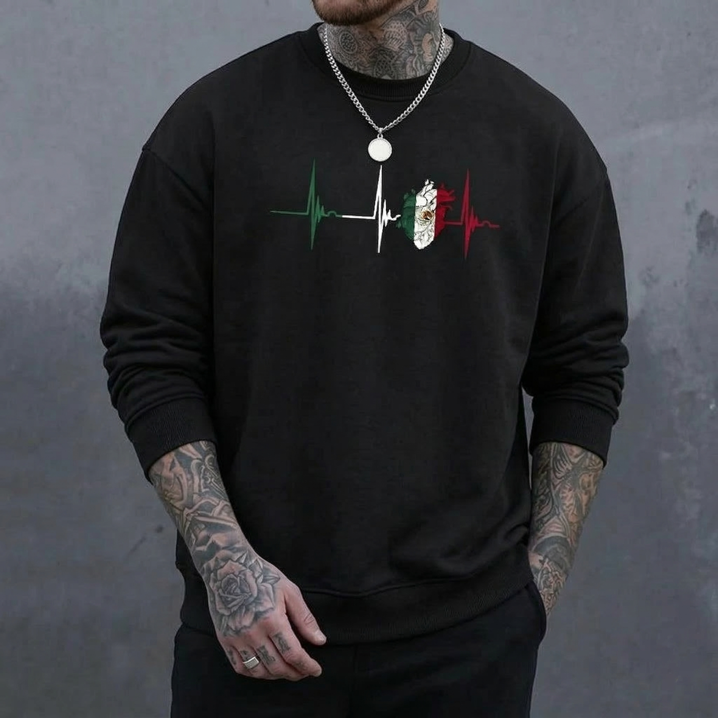 Men's Regular Fit Heartbeat & Mexico Flag Print T-Shirt / Sweatshirt / Hoodie