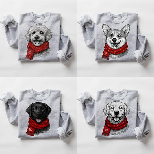 Custom Name Santa Paws scarf Christmas Dog Breeds in Festive Santa T-Shirt / Sweatshirt / Hoodie