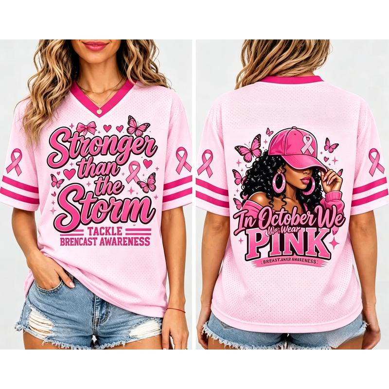 Pink Ribbon Breast Cancer Awareness Team Game Day Jersey - Hope & Strength Survivor Support Top