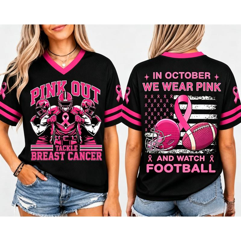 Pink Ribbon Breast Cancer Awareness Team Game Day Jersey - Hope & Strength Survivor Support Top