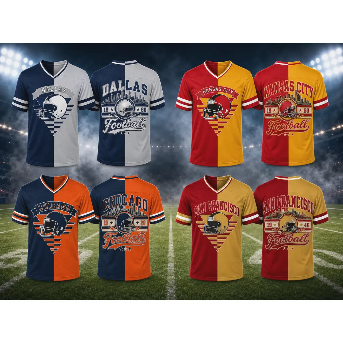 Retro City Football Game Day Two Tone V Neck Soccer Jersey
